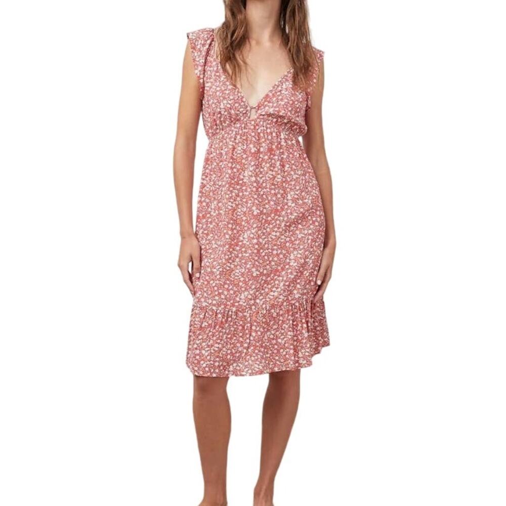 Rails Mini Dress Dusty Cherry Red Ditsy Floral Anika Ruffle Hem Sleeveless